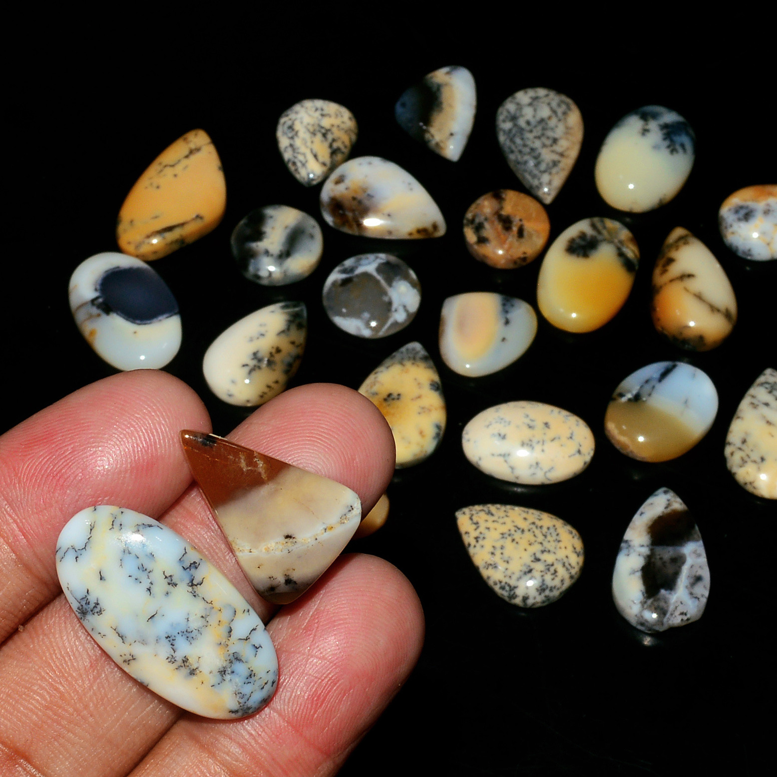 26 Piece196CtsNatural Dendrite Agate Cabochon Gemstone lot 22x11  11x11mm 19205