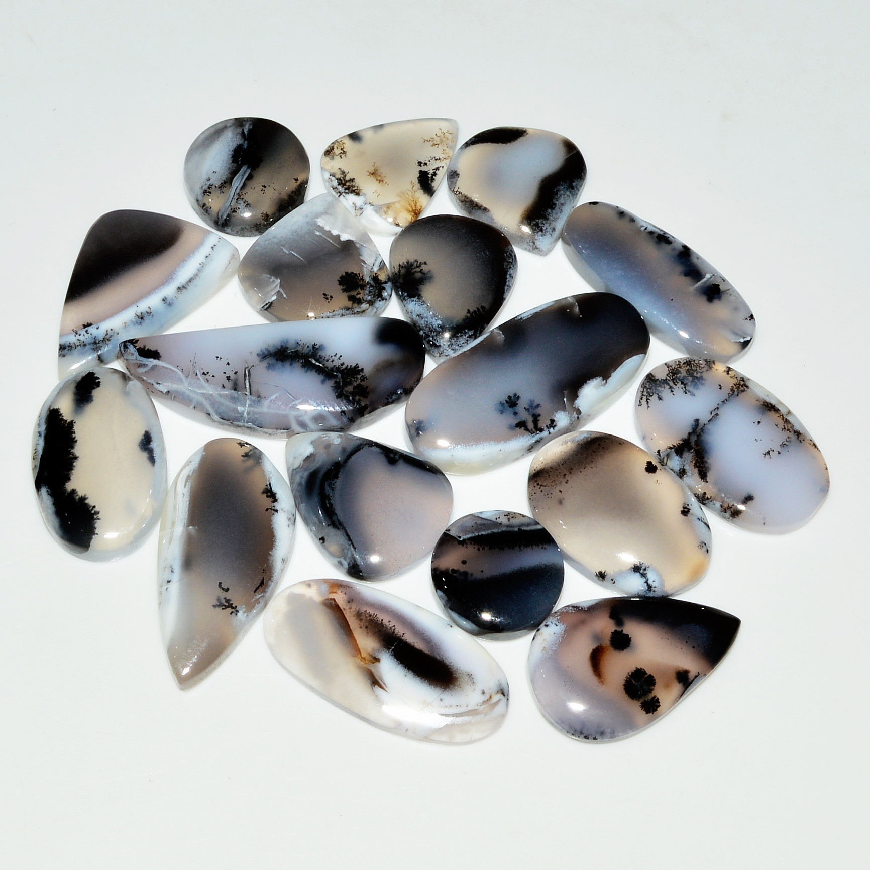 17 Piece207CtsNatural Dendrite Agate Cabochon Gemstone lot 31x10 12x12mm 19206
