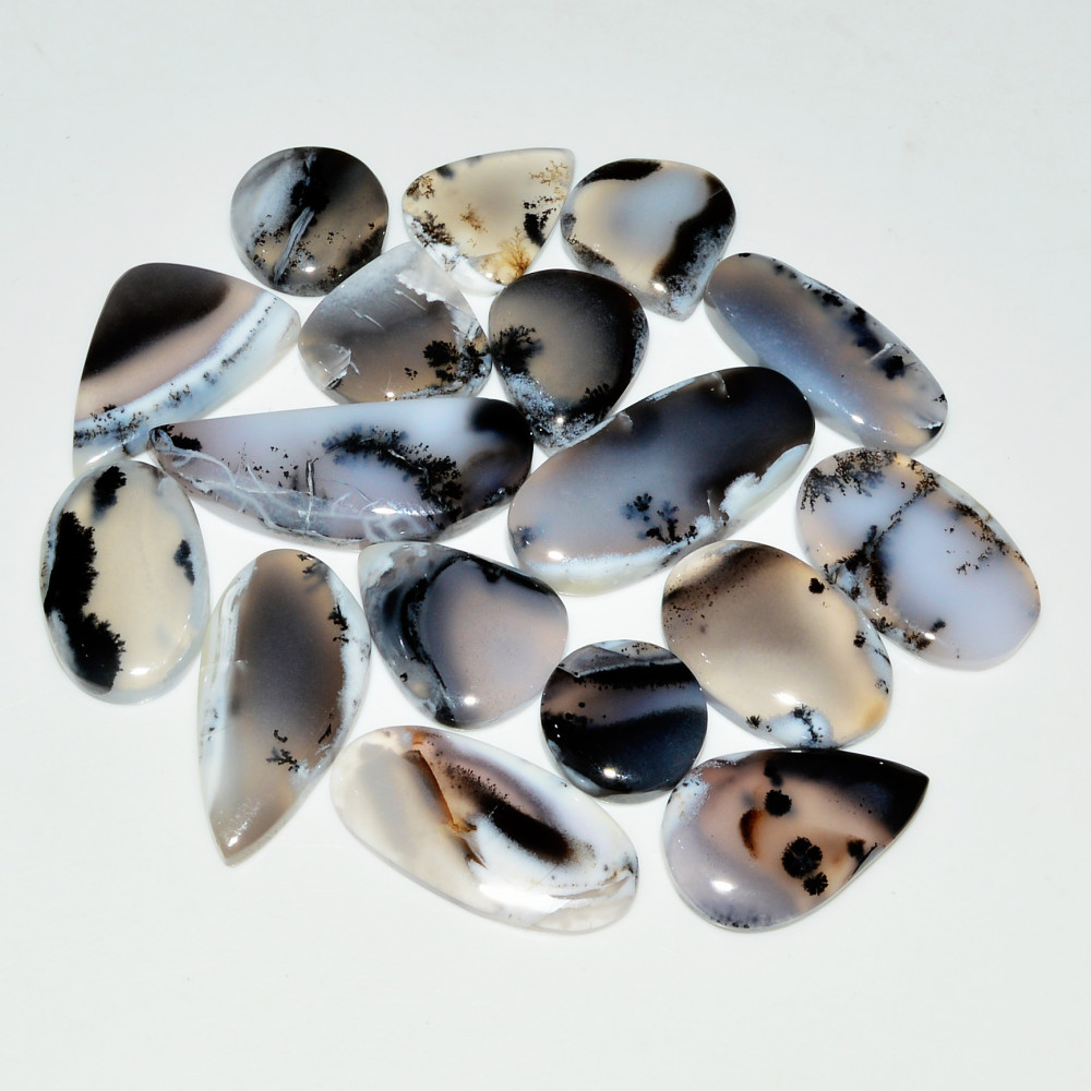 Image of 17 Piece207CtsNatural Dendrite Agate Cabochon Gemstone lot 31x10  12x12mm #19206