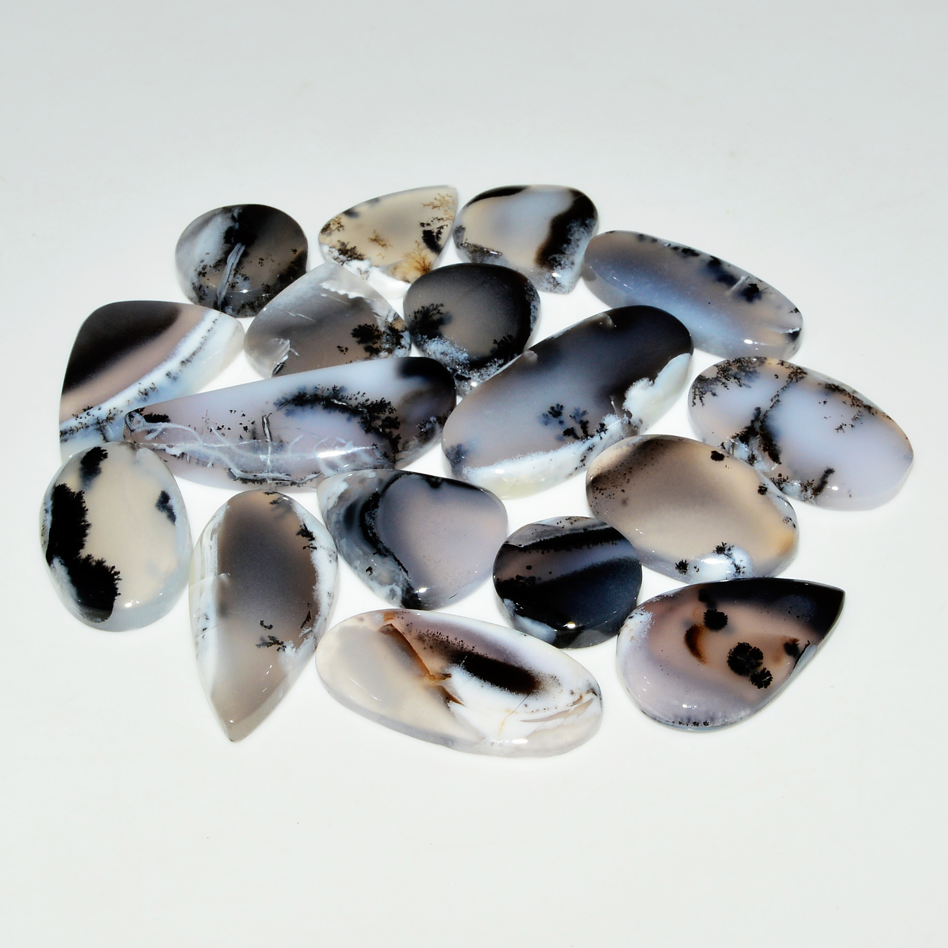 17 Piece207CtsNatural Dendrite Agate Cabochon Gemstone lot 31x10  12x12mm 19206