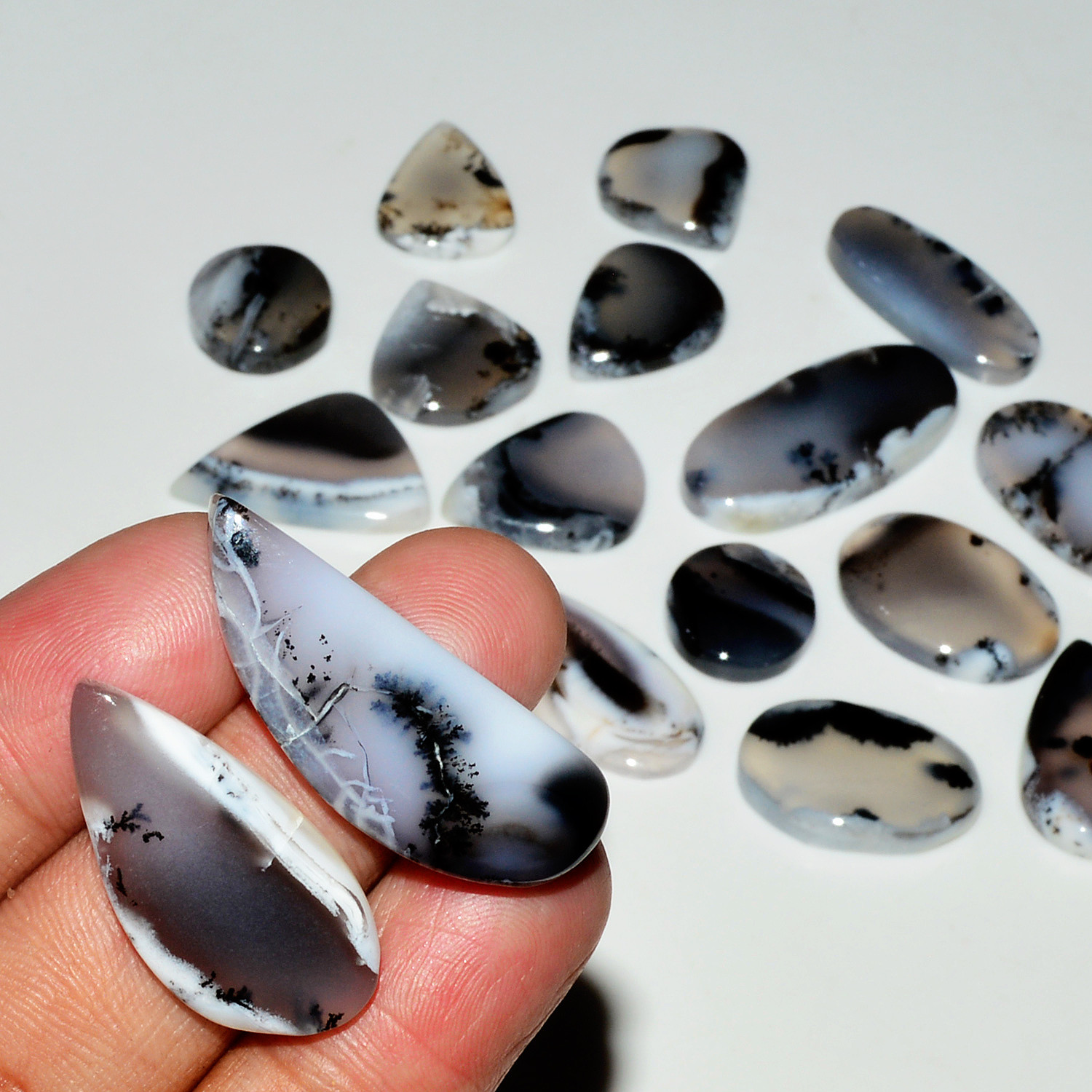 17 Piece207CtsNatural Dendrite Agate Cabochon Gemstone lot 31x10  12x12mm 19206