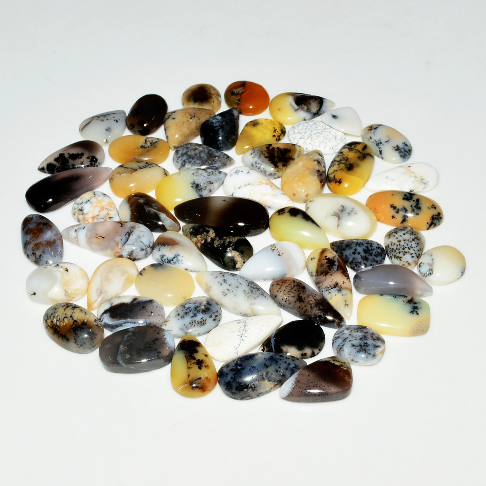 Image of 54 Piece142.5CtsNatural Dendrite Agate Cabochon Gemstone lot 12x6  6x6mm #19207