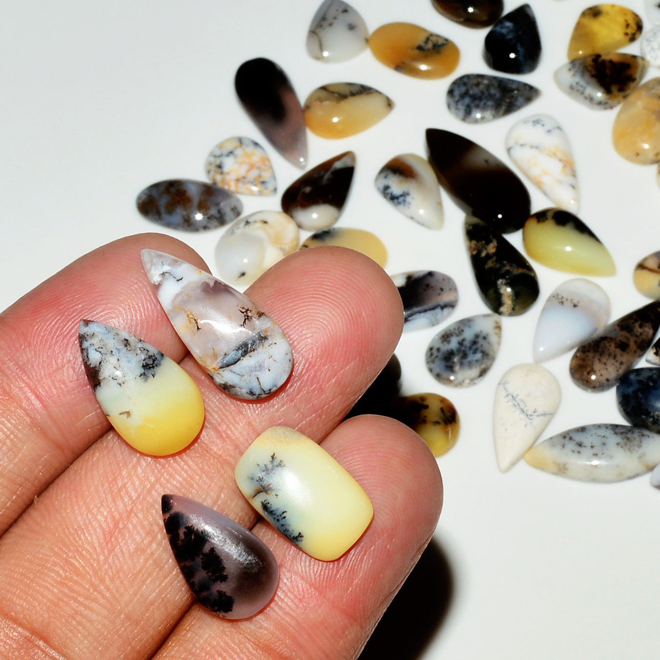 54 Piece1425CtsNatural Dendrite Agate Cabochon Gemstone lot 12x6  6x6mm 19207