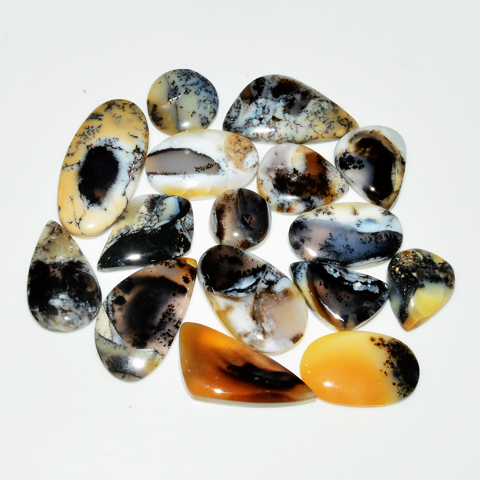 16 Piece175CtsNatural Dendrite Agate Cabochon Gemstone lot 28x13  10x10mm 19208