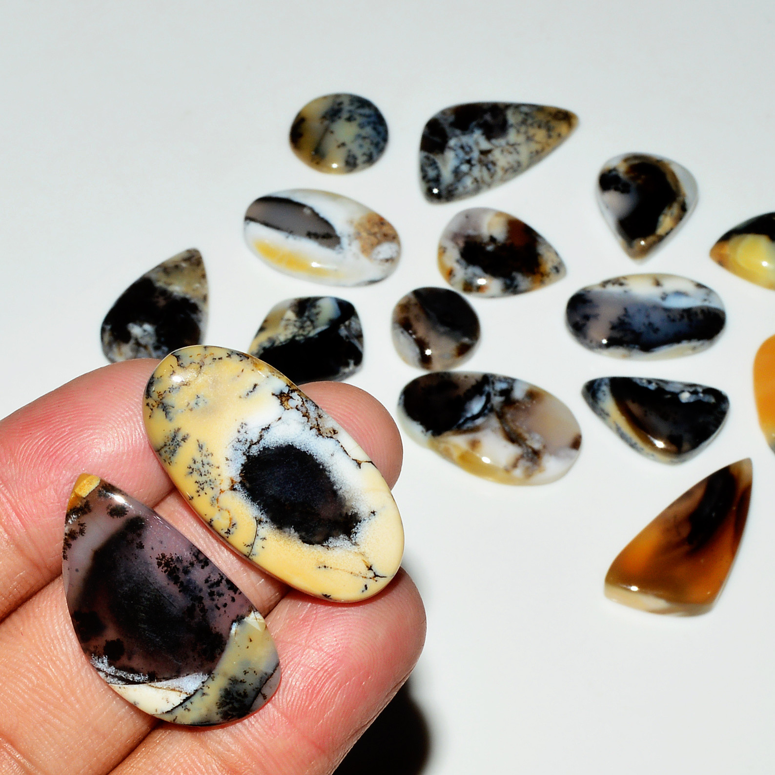 16 Piece175CtsNatural Dendrite Agate Cabochon Gemstone lot 28x13  10x10mm 19208