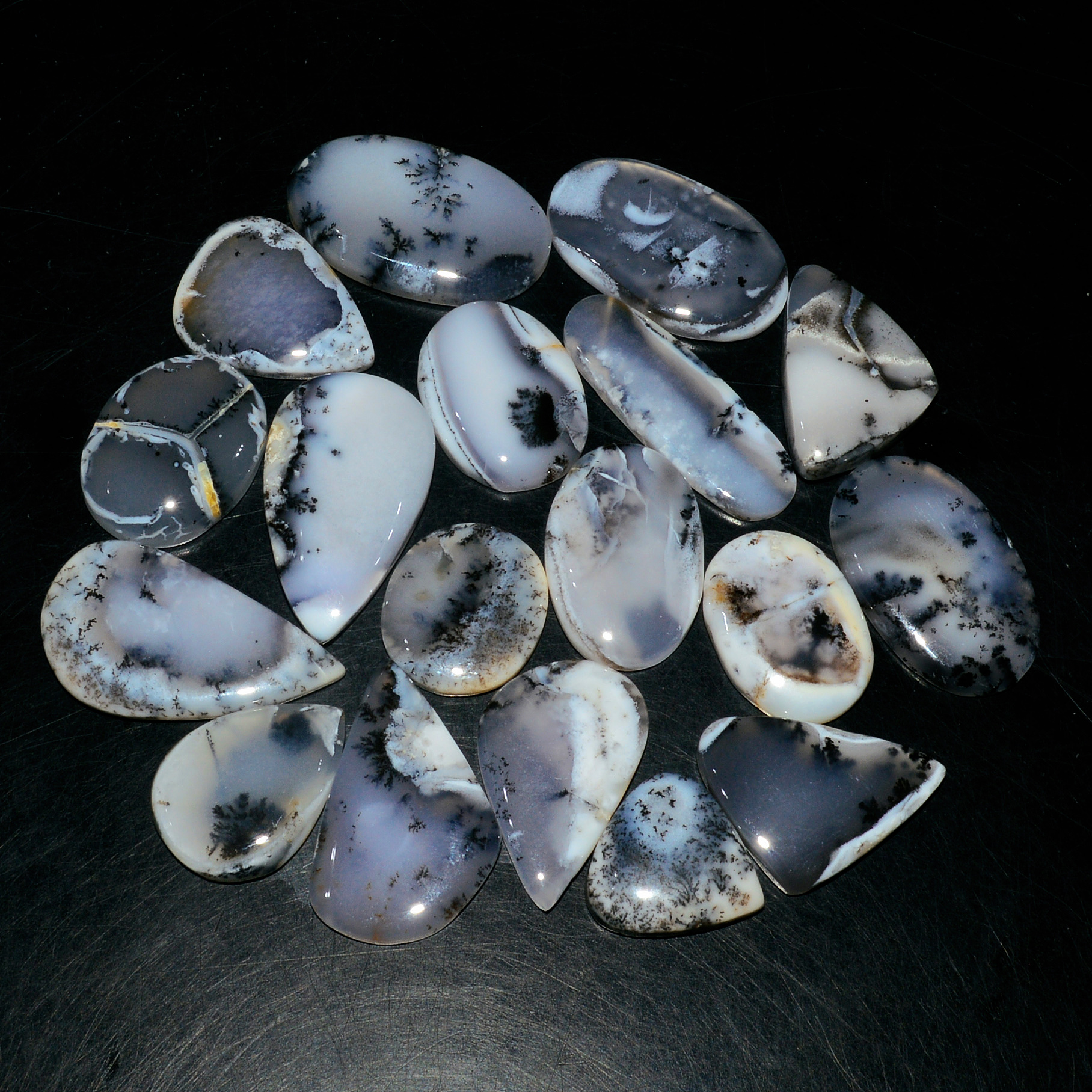 18 Piece260CtsNatural Dendrite Agate Cabochon Gemstone lot 26x15 16x14mm 19209