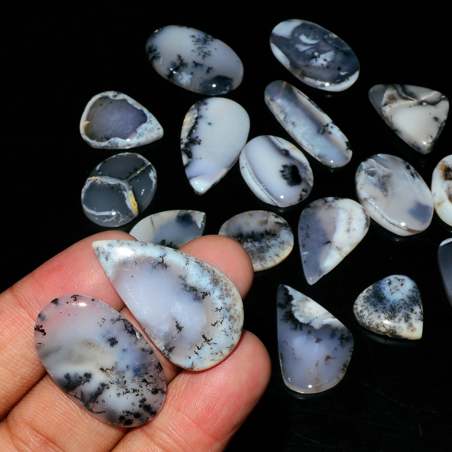 18 Piece260CtsNatural Dendrite Agate Cabochon Gemstone lot 26x15 16x14mm 19209