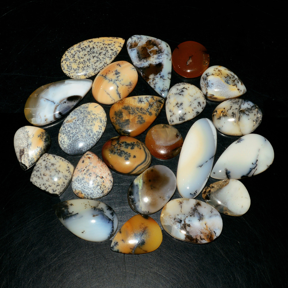 Image of 22 Piece211CtsNatural Dendrite Agate Cabochon Gemstone lot 30x10  11xx11mm#19210