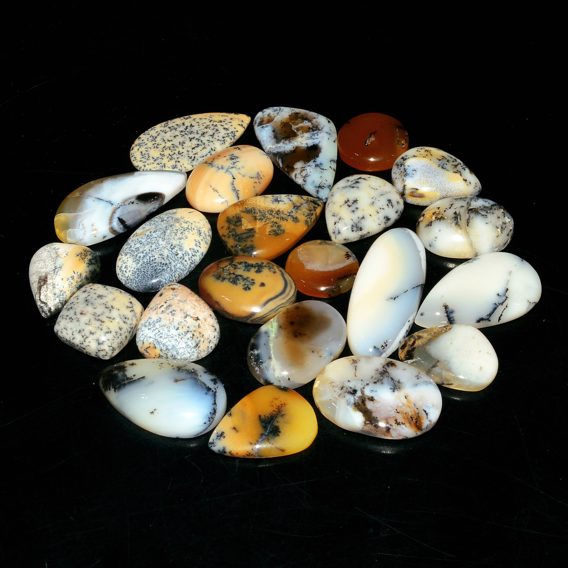 22 Piece211CtsNatural Dendrite Agate Cabochon Gemstone lot 30x10 11xx11mm19210