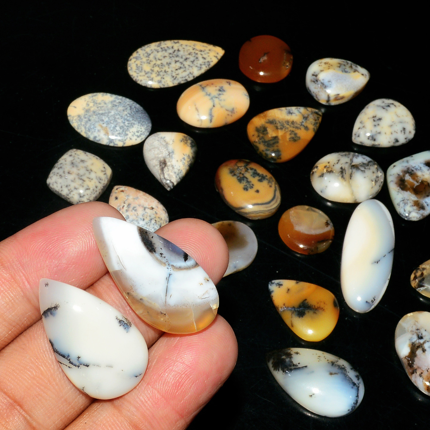 22 Piece211CtsNatural Dendrite Agate Cabochon Gemstone lot 30x10  11xx11mm19210