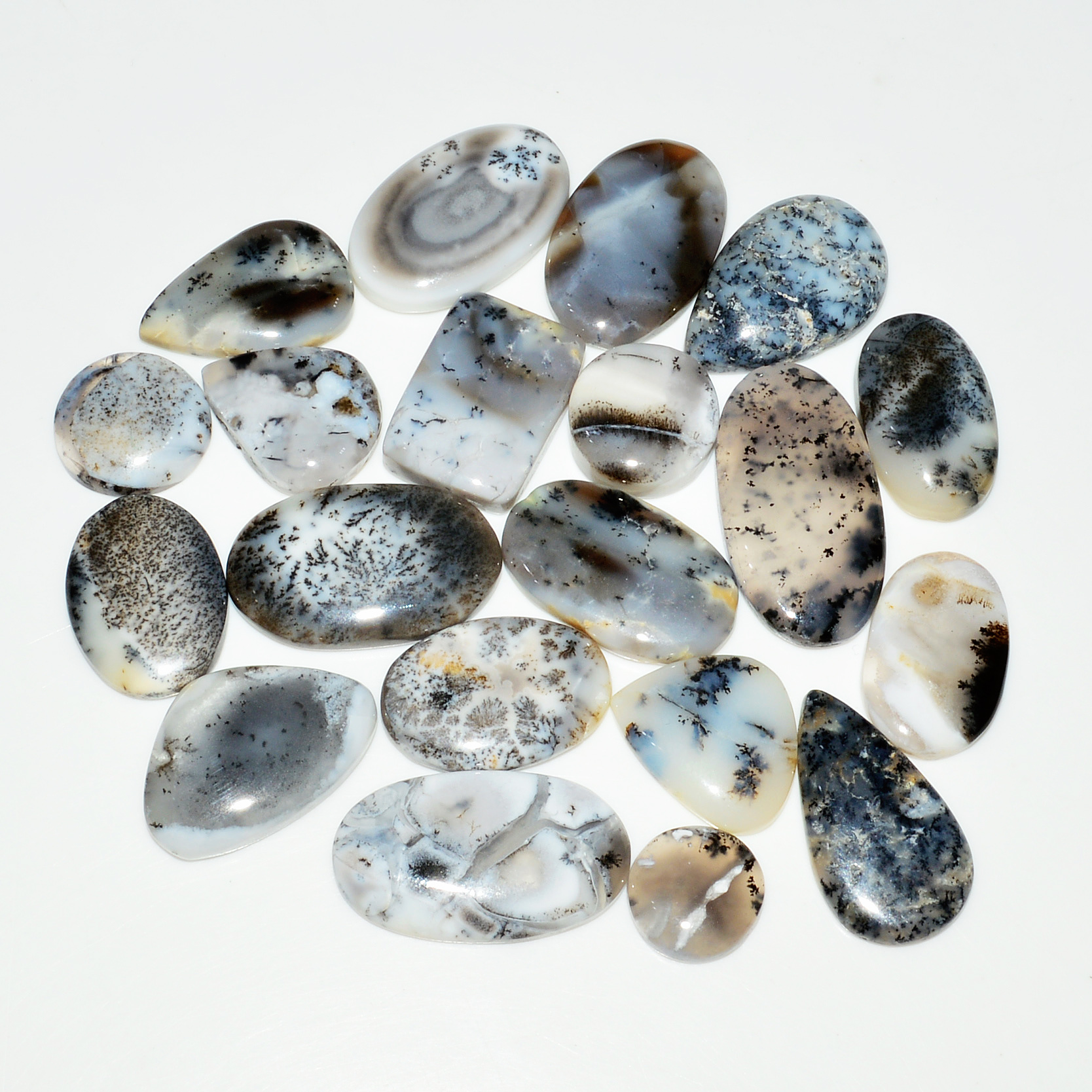 20 Piece223CtsNatural Dendrite Agate Cabochon Gemstone lot 26x13  10x10mm 19211