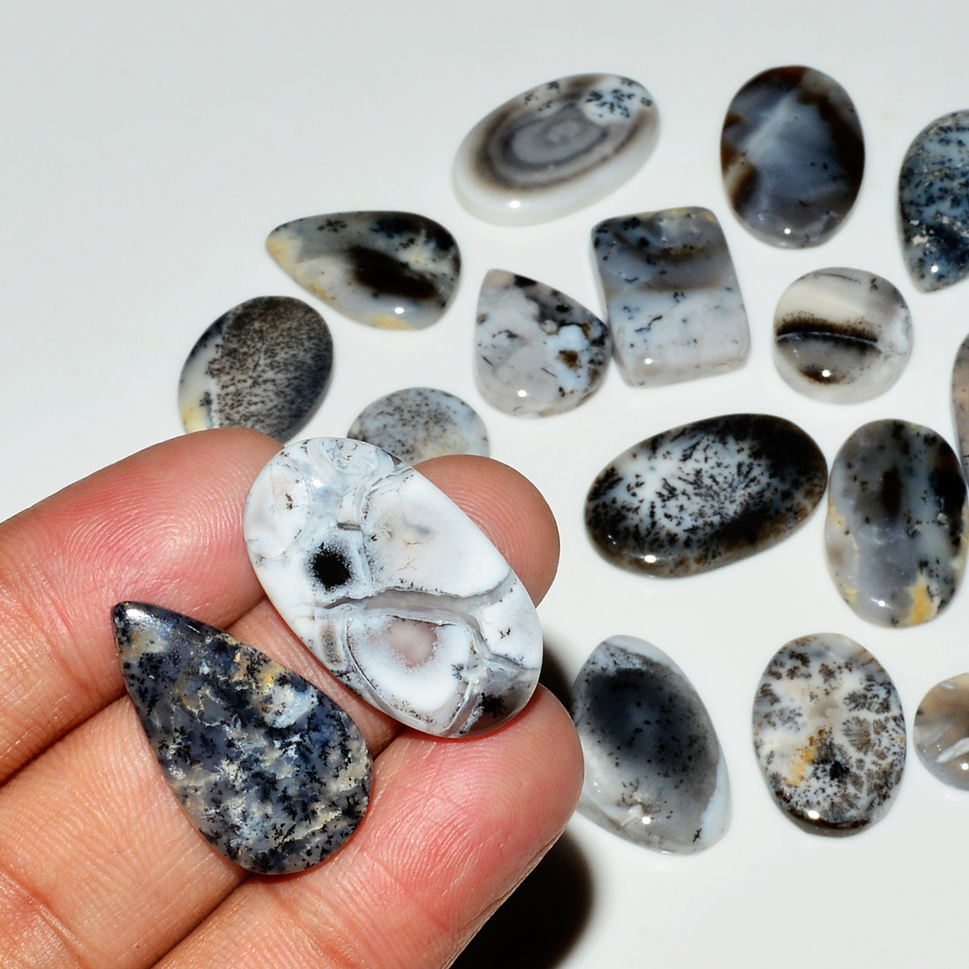 20 Piece223CtsNatural Dendrite Agate Cabochon Gemstone lot 26x13  10x10mm 19211