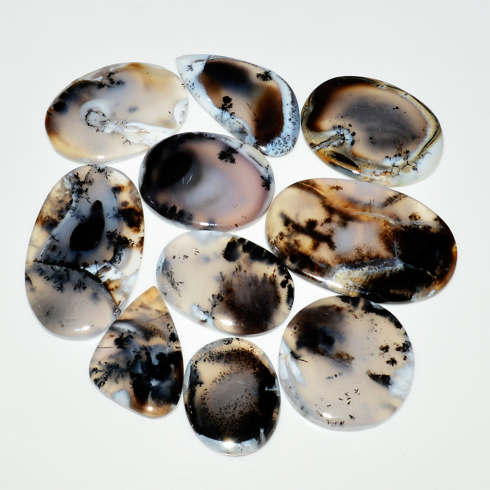 10 Piece314CtsNatural Dendrite Agate Cabochon Gemstone lot 42x26 24x18mm 19212