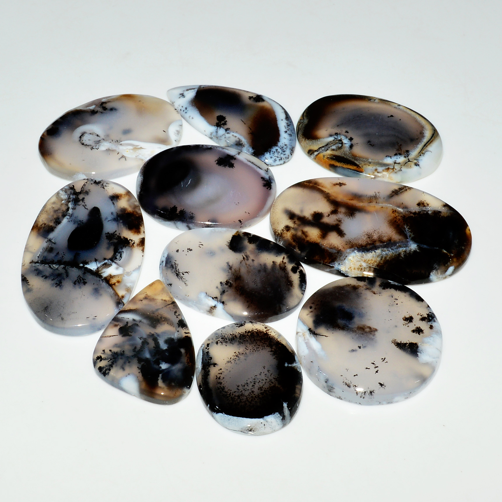 10 Piece314CtsNatural Dendrite Agate Cabochon Gemstone lot 42x26 24x18mm 19212