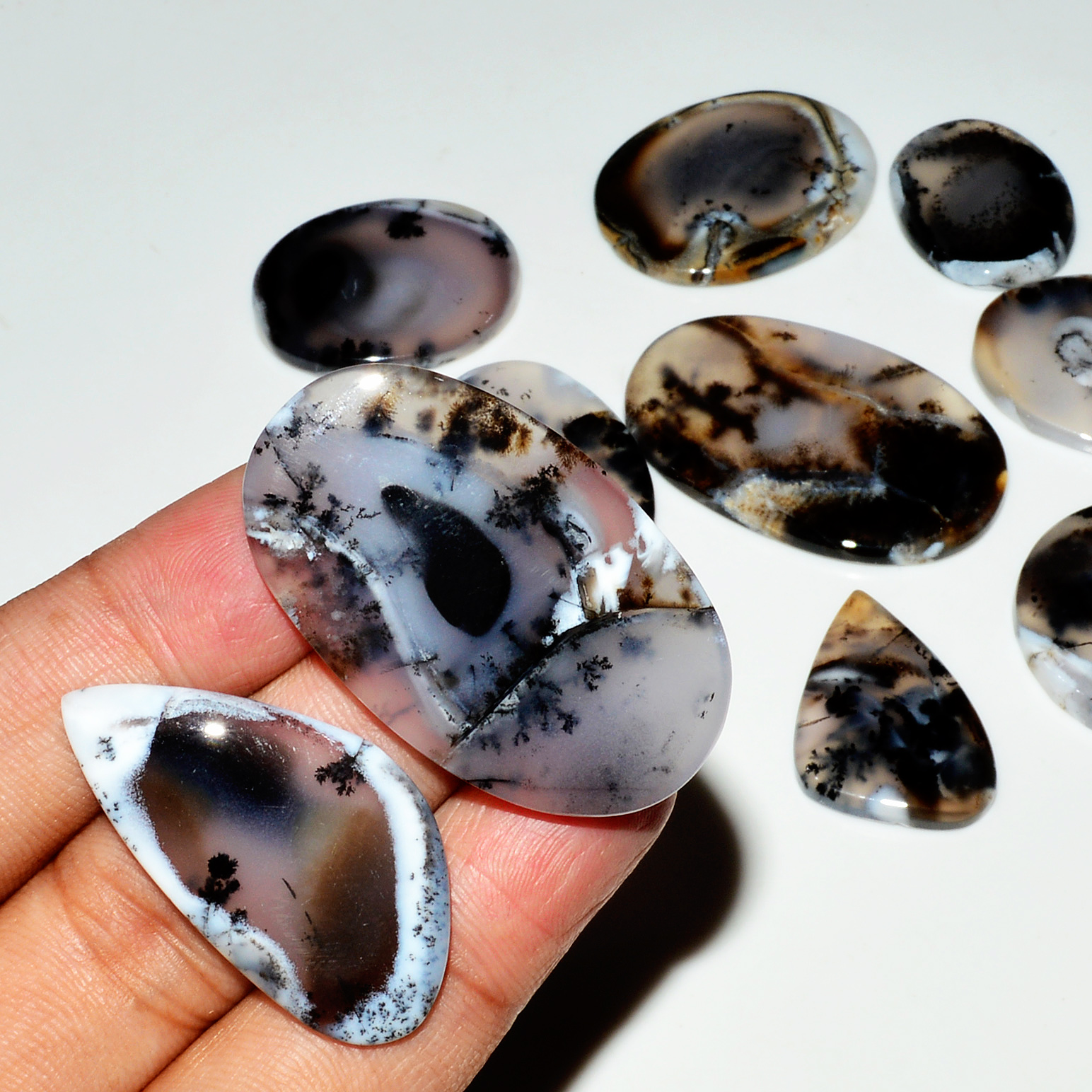 10 Piece314CtsNatural Dendrite Agate Cabochon Gemstone lot 42x26 24x18mm 19212
