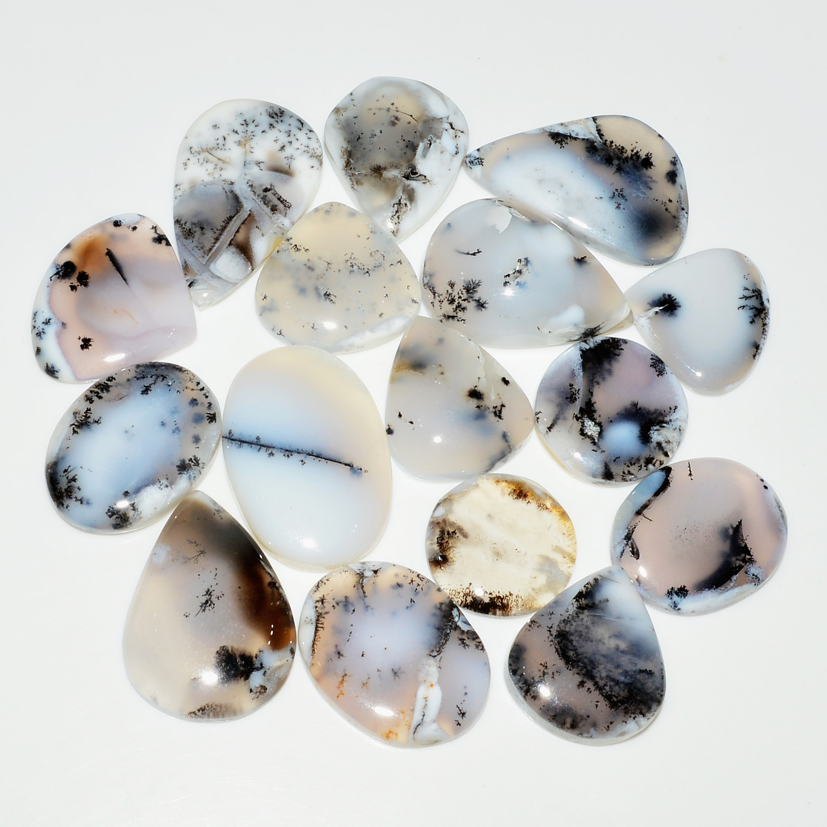 16 Piece277CtsNatural Dendrite Agate Cabochon Gemstone lot 27x15  15x15mm 19214