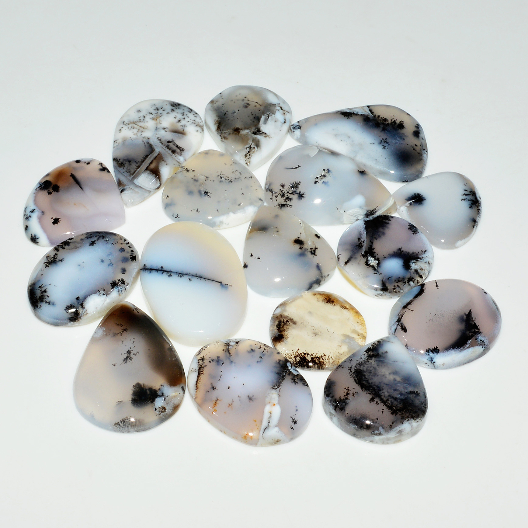 16 Piece277CtsNatural Dendrite Agate Cabochon Gemstone lot 27x15  15x15mm 19214