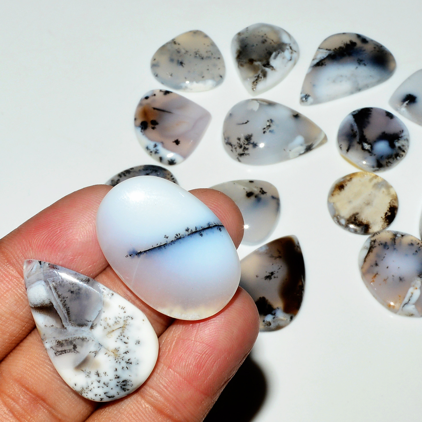 16 Piece277CtsNatural Dendrite Agate Cabochon Gemstone lot 27x15  15x15mm 19214