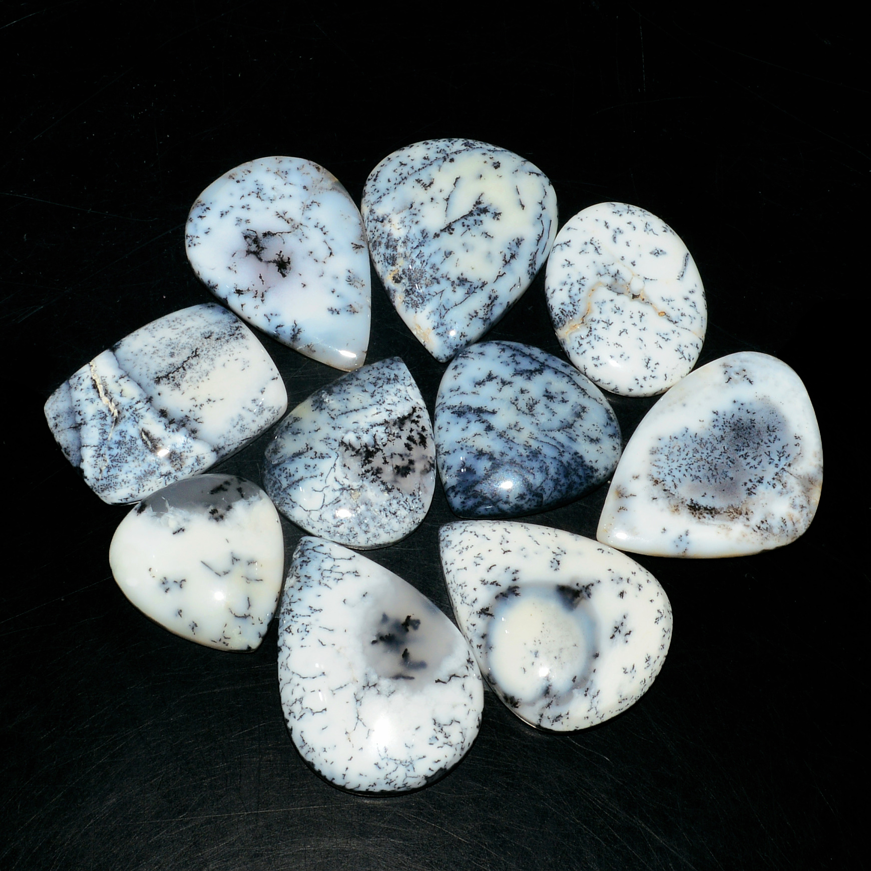 10 Piece235CtsNatural Dendrite Agate Cabochon Gemstone lot 31x20 23x18mm 19215