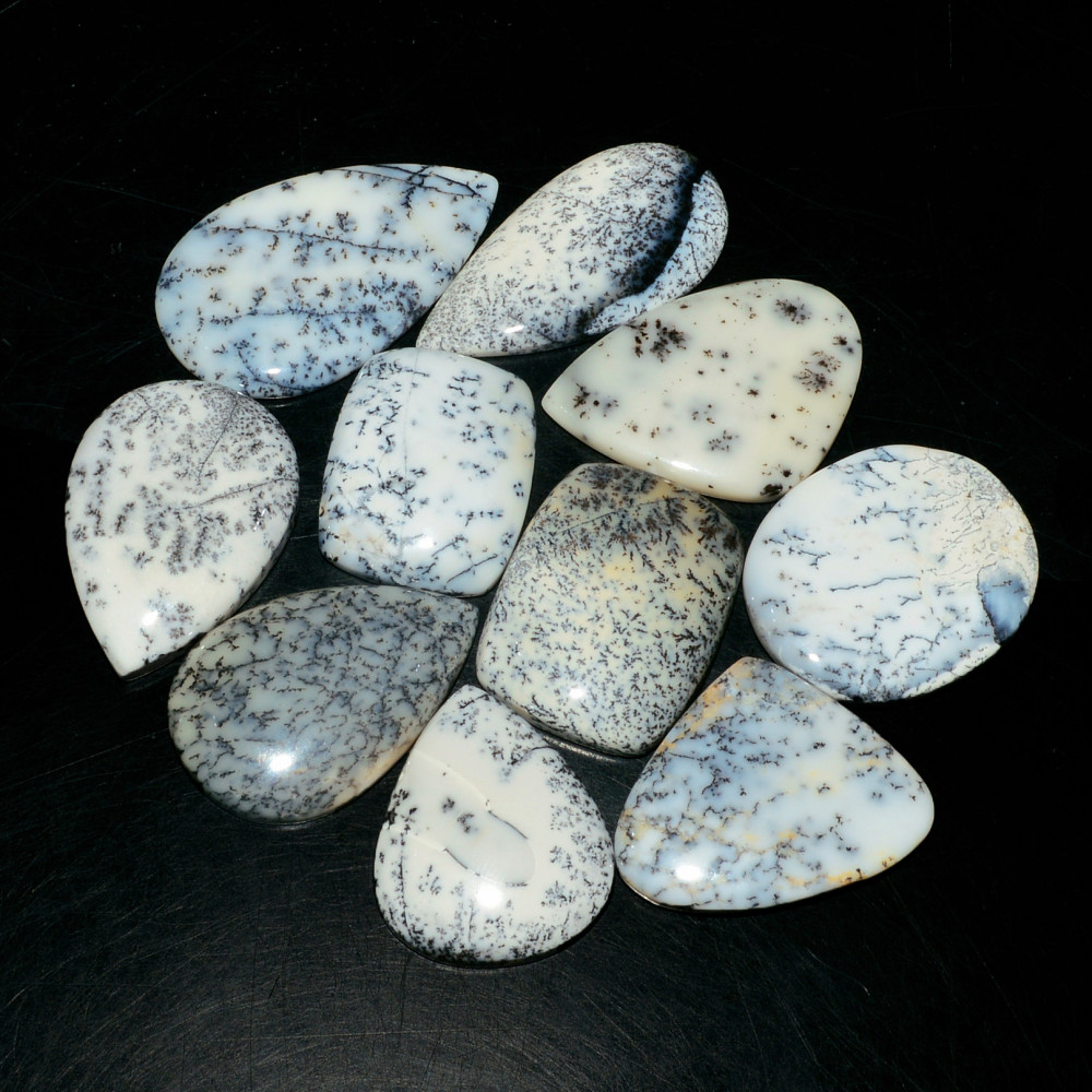 Image of 10 Piece198CtsNatural Dendrite Agate Cabochon Gemstone lot 34x19  23x18mm #19216