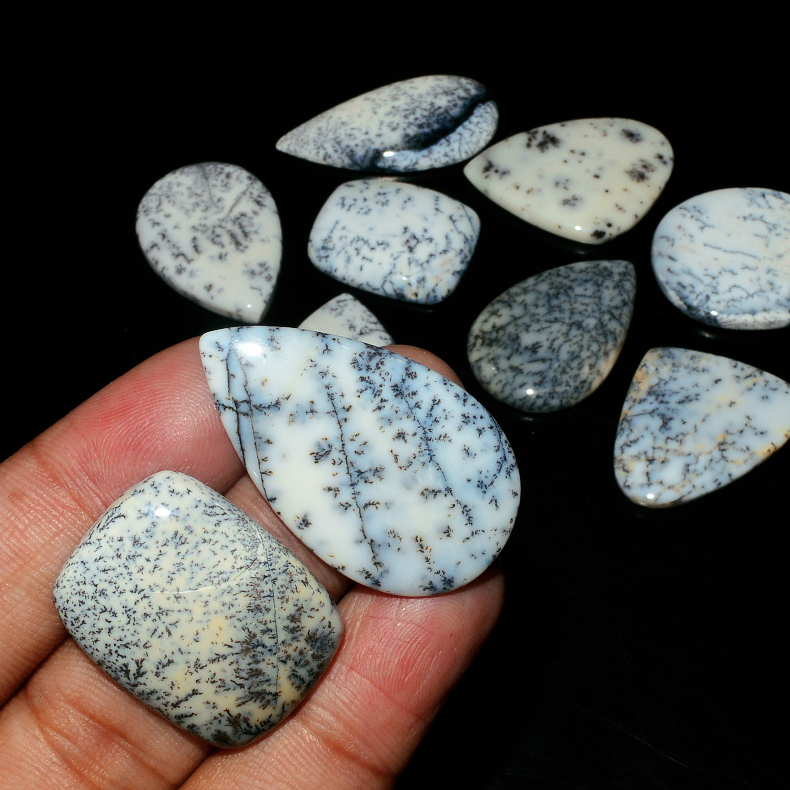 10 Piece198CtsNatural Dendrite Agate Cabochon Gemstone lot 34x19 23x18mm 19216