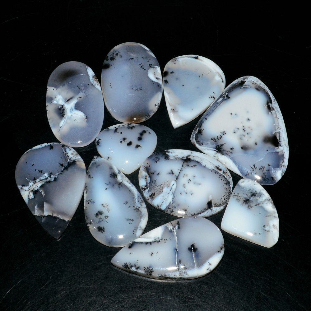 Image of 10 Piece327CtsNatural Dendrite Agate Cabochon Gemstone lot 34X22  18X20mm #19217