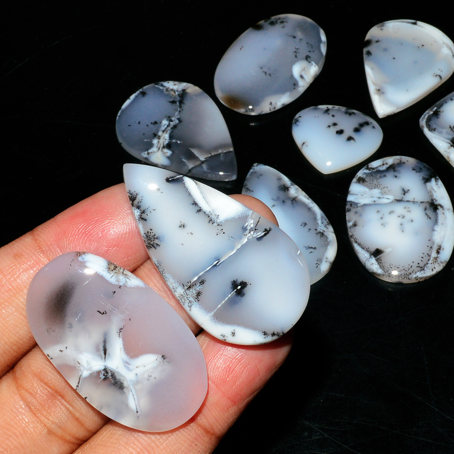10 Piece327CtsNatural Dendrite Agate Cabochon Gemstone lot 34X22  18X20mm 19217