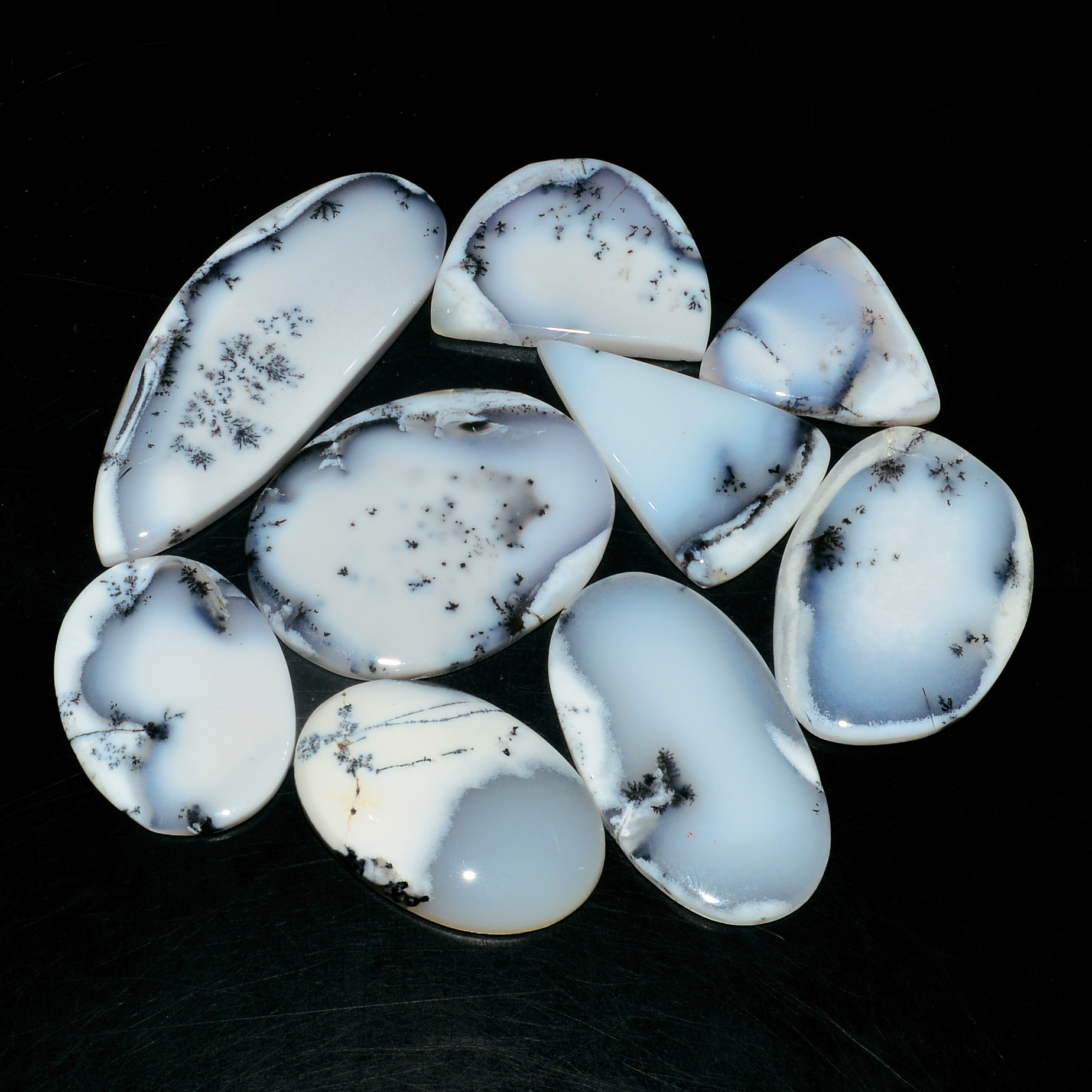 9 Piece281CtsNatural Dendrite Agate Cabochon Gemstone lot 52X18  20X20mm 19218