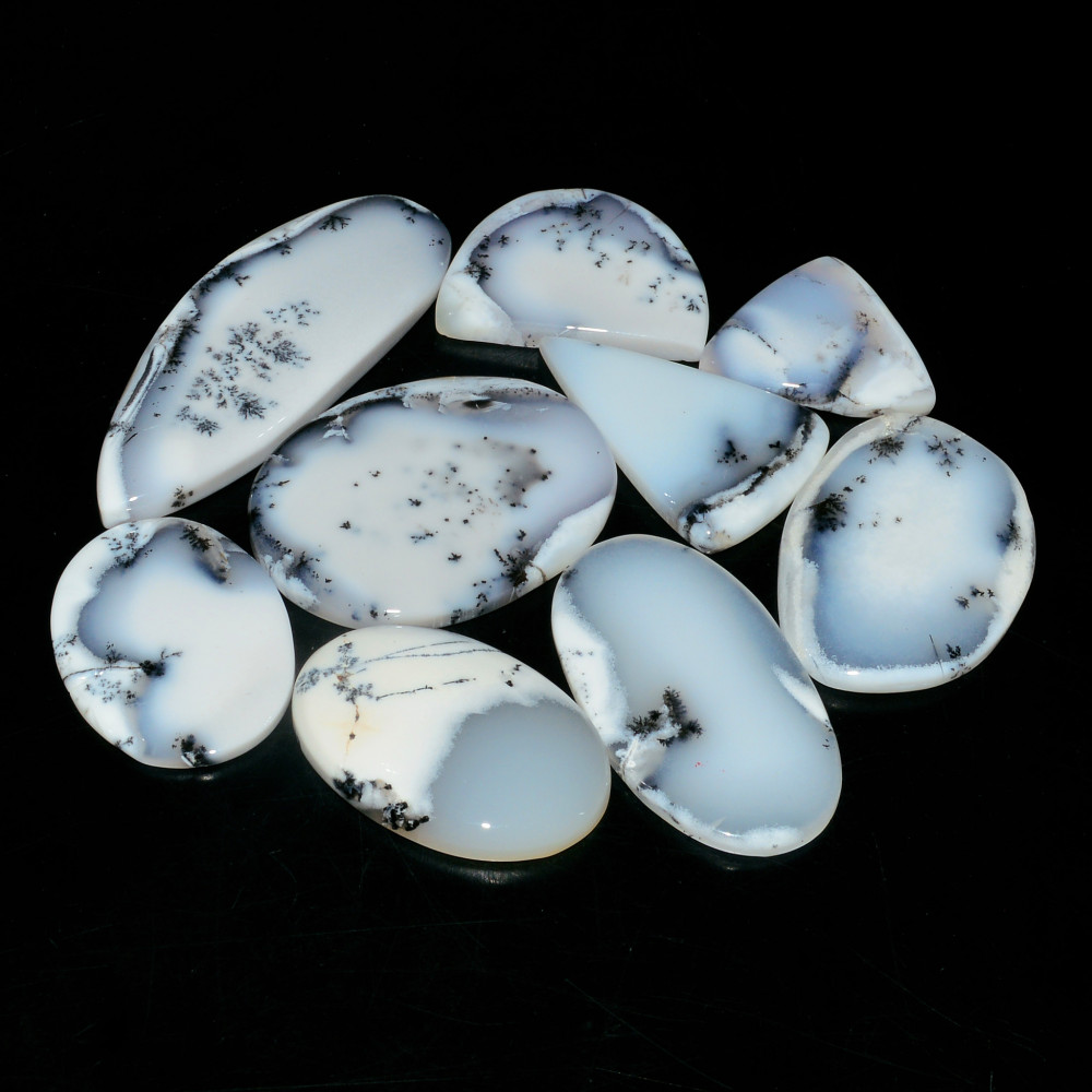 Image of 9 Piece281CtsNatural Dendrite Agate Cabochon Gemstone lot 52X18  20X20mm #19218
