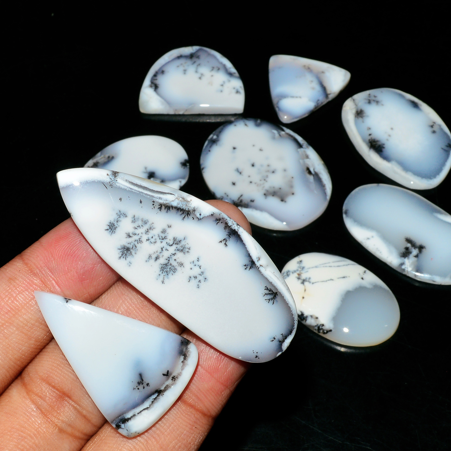 9 Piece281CtsNatural Dendrite Agate Cabochon Gemstone lot 52X18 20X20mm 19218