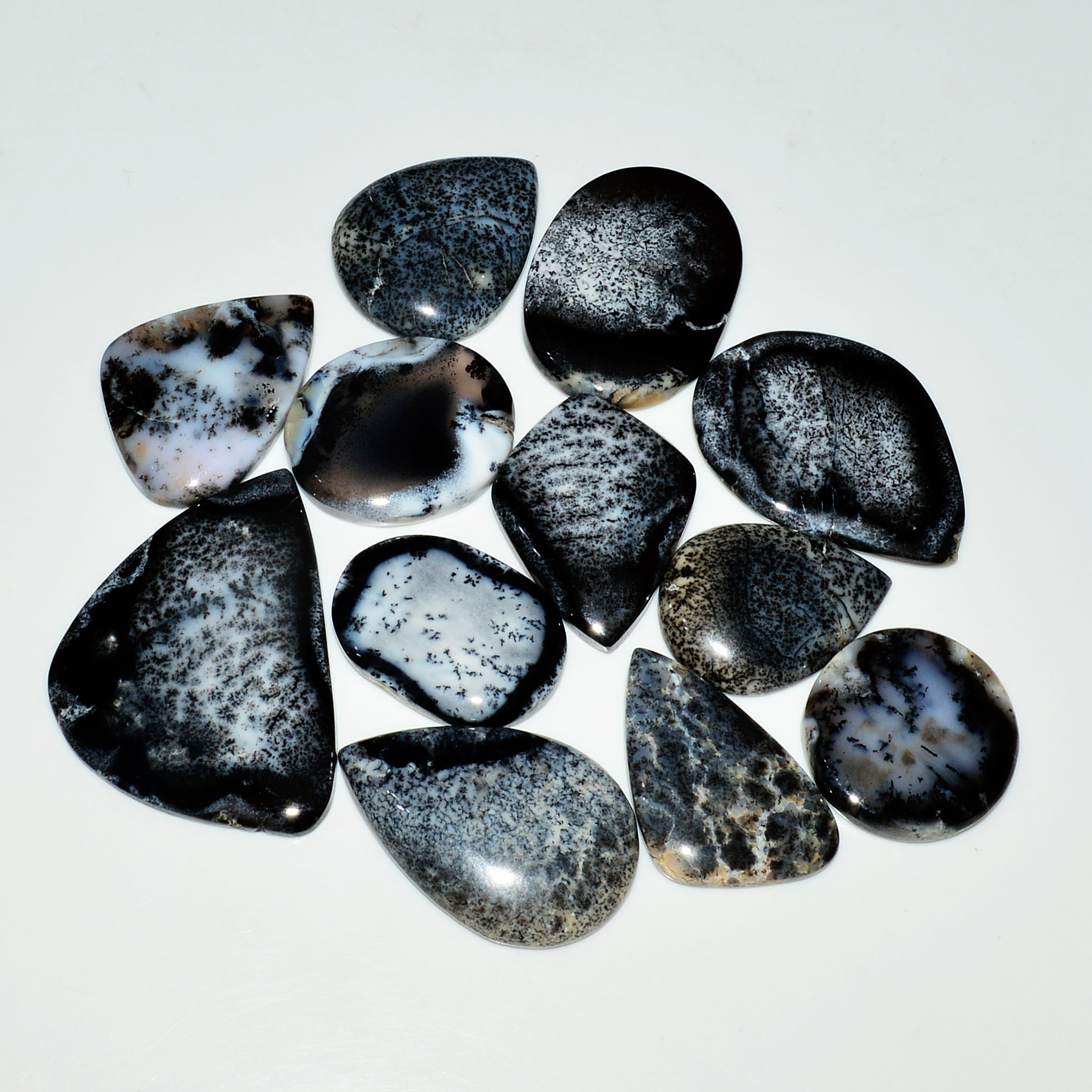 12 Piece347CtsNatural Dendrite Agate Cabochon Gemstone lot 41X30  22X22mm 19219