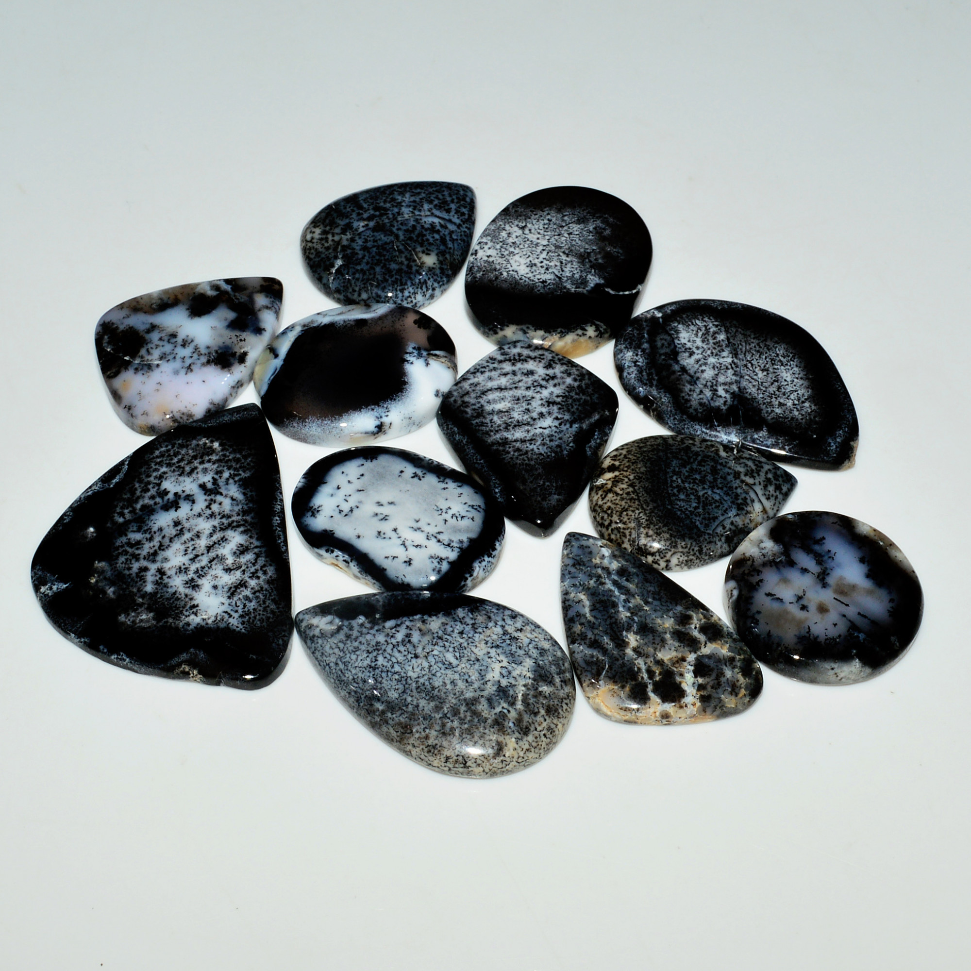 12 Piece347CtsNatural Dendrite Agate Cabochon Gemstone lot 41X30  22X22mm 19219