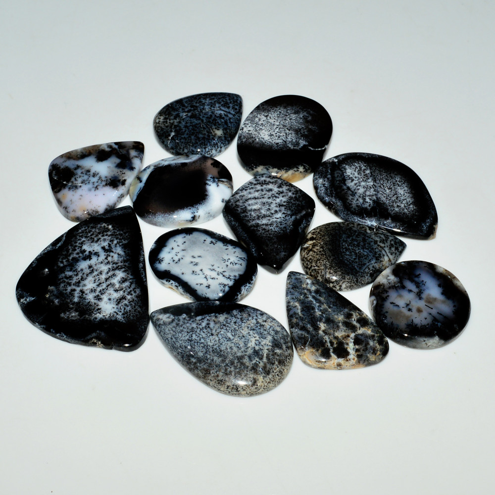 Image of 12 Piece347CtsNatural Dendrite Agate Cabochon Gemstone lot 41X30  22X22mm #19219