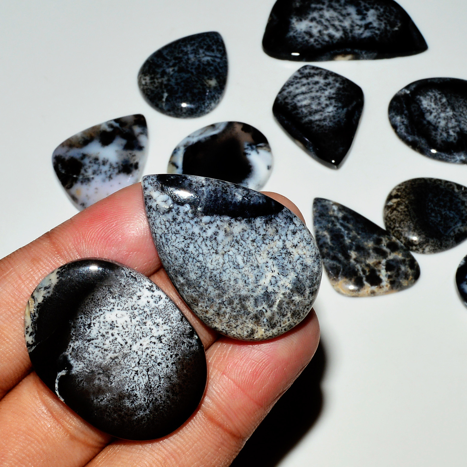 12 Piece347CtsNatural Dendrite Agate Cabochon Gemstone lot 41X30  22X22mm 19219