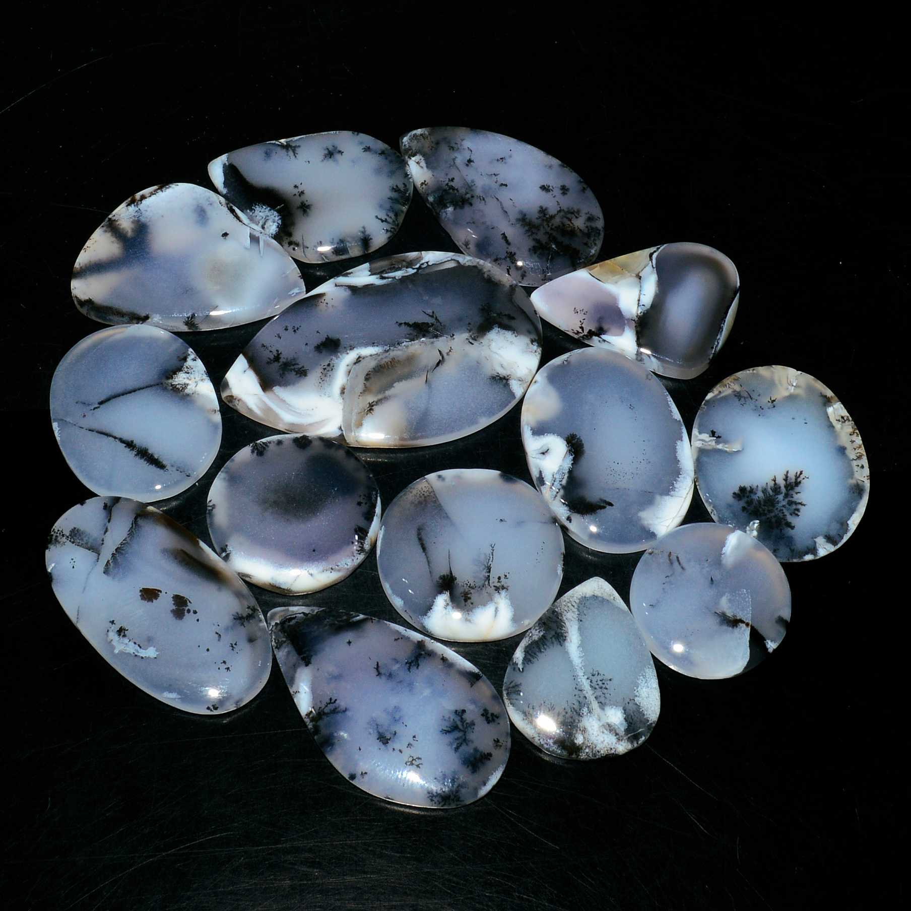 14 Piece390CtsNatural Dendrite Agate Cabochon Gemstone lot 43X28 23X23mm 19220
