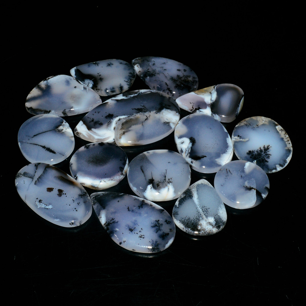 Image of 14 Piece390CtsNatural Dendrite Agate Cabochon Gemstone lot 43X28  23X23mm #19220