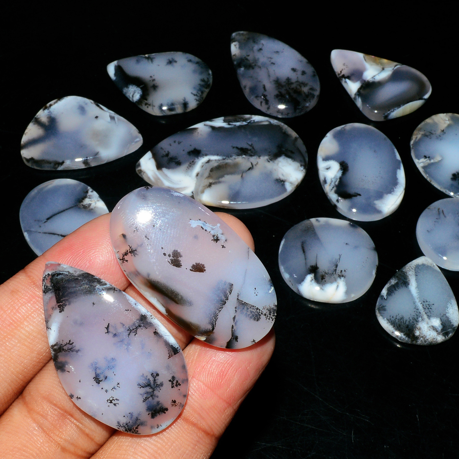 14 Piece390CtsNatural Dendrite Agate Cabochon Gemstone lot 43X28 23X23mm 19220