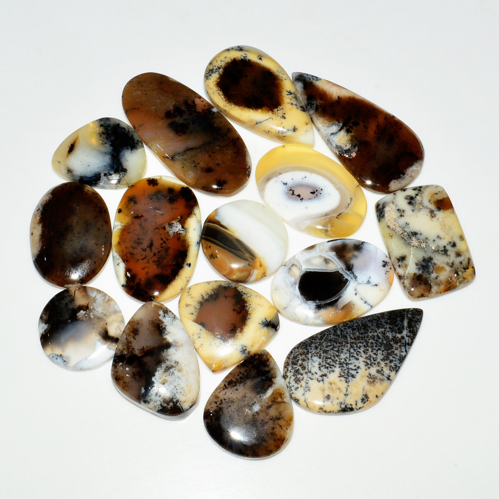 Image of 15 Piece304CtsNatural Dendrite Agate Cabochon Gemstone lot 36X16  16X16mm #19222