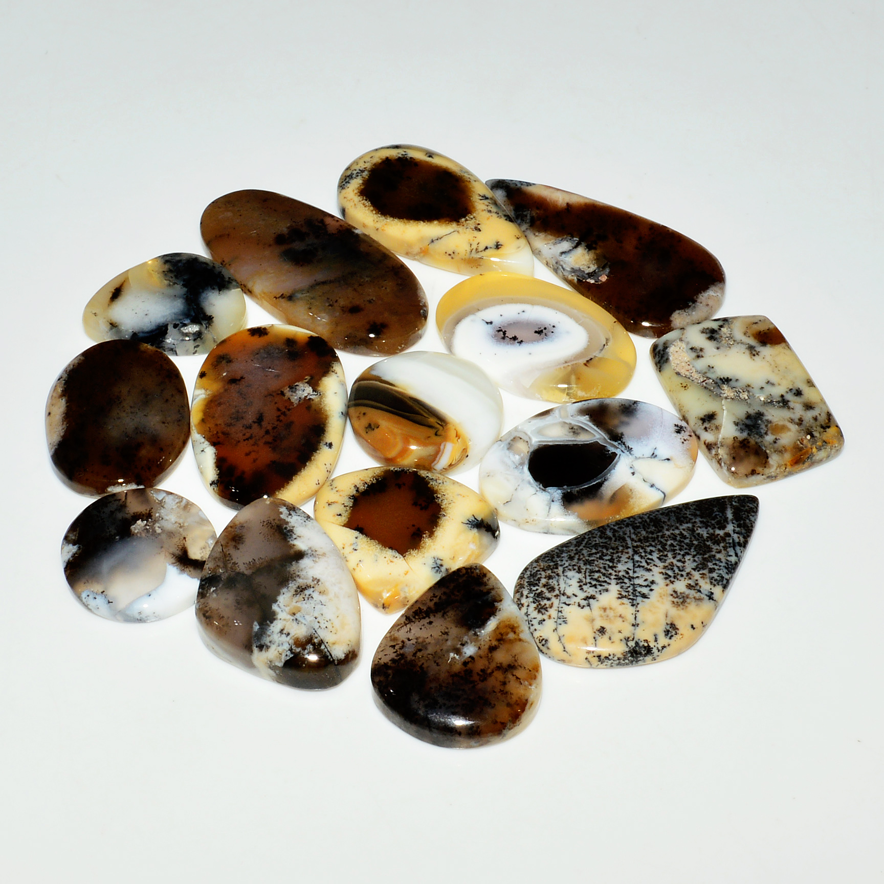 15 Piece304CtsNatural Dendrite Agate Cabochon Gemstone lot 36X16  16X16mm 19222