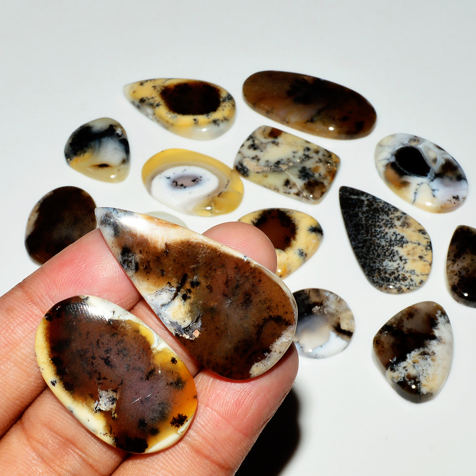 15 Piece304CtsNatural Dendrite Agate Cabochon Gemstone lot 36X16  16X16mm 19222