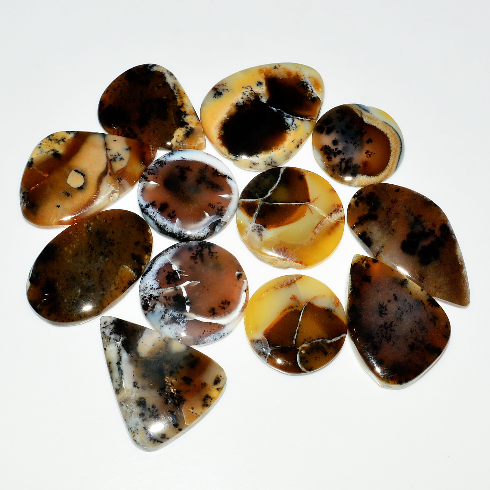 12 Piece328CtsNatural Dendrite Agate Cabochon Gemstone lot 35X19 25X25mm 19223