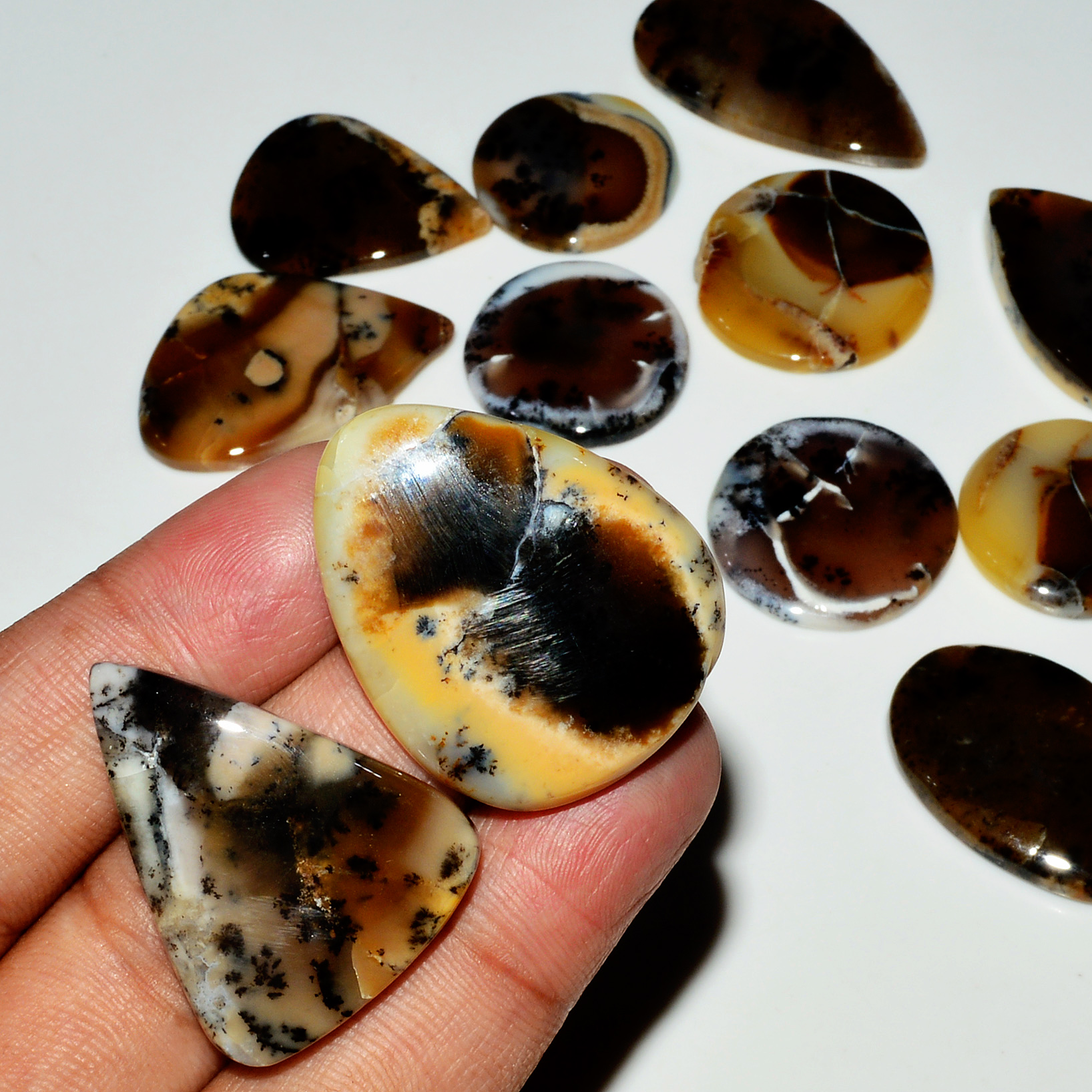 12 Piece328CtsNatural Dendrite Agate Cabochon Gemstone lot 35X19 25X25mm 19223