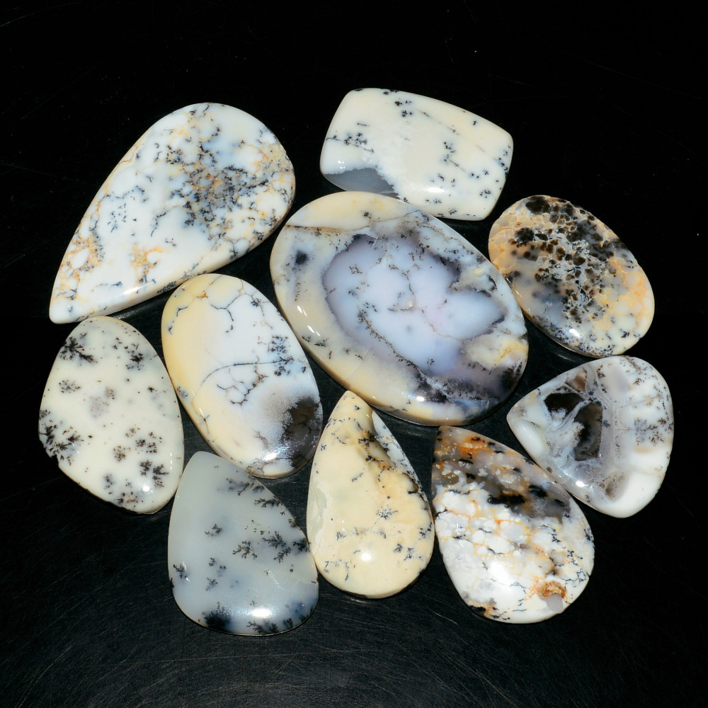 Image of 10 Piece318CtsNatural Dendrite Agate Cabochon Gemstone lot 45X25  2X24mm #19224