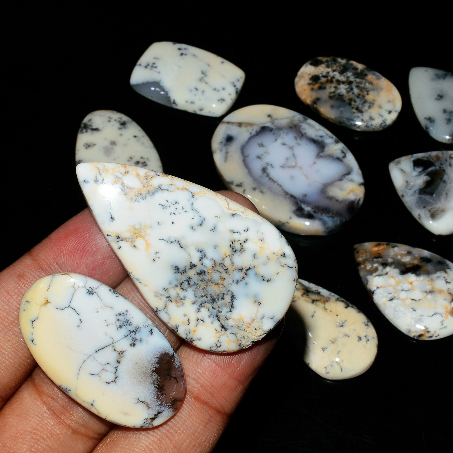 10 Piece318CtsNatural Dendrite Agate Cabochon Gemstone lot 45X25 2X24mm 19224