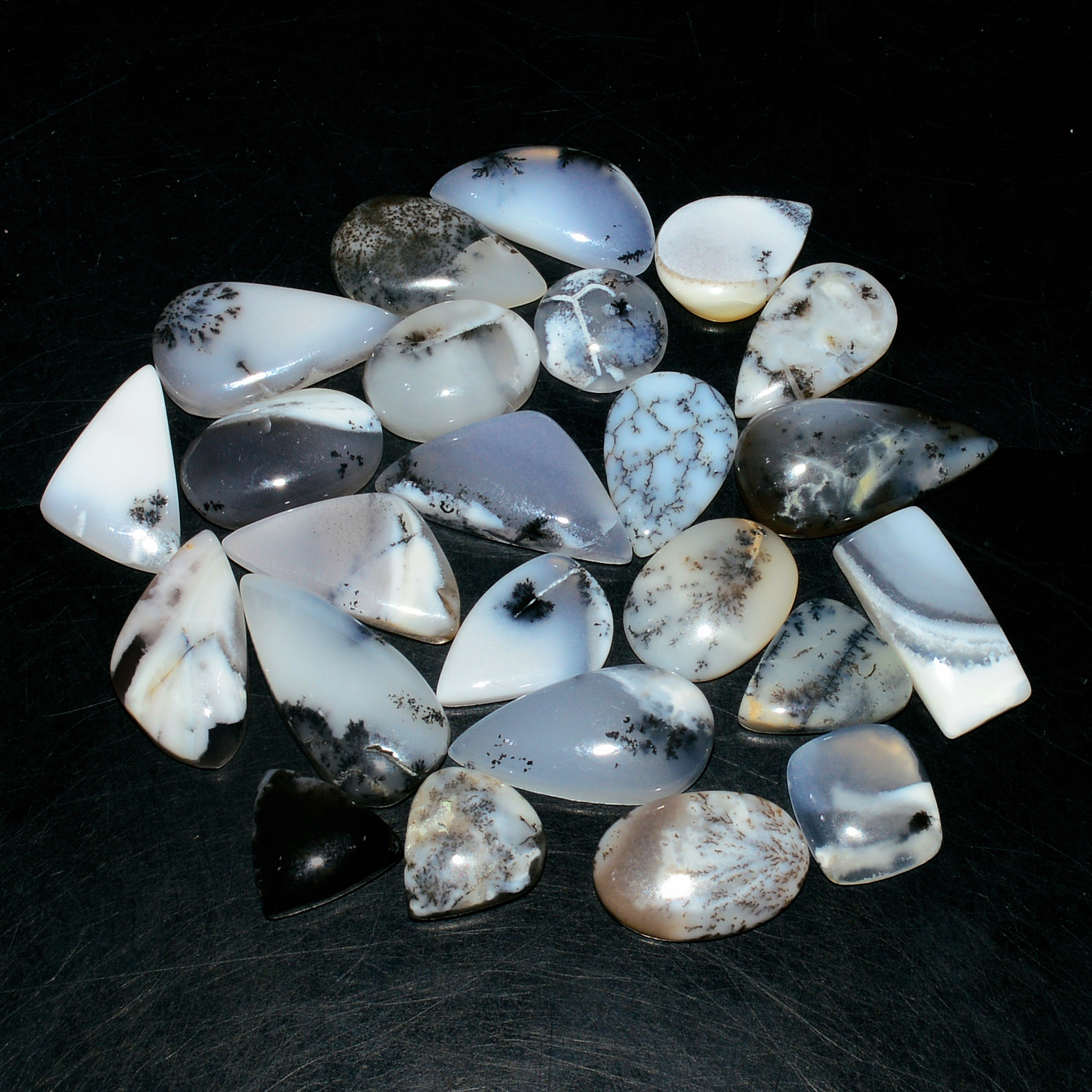 24 Piece142CtsNatural Dendrite Agate Cabochon Gemstone lot 20X9 9X9mm 19225