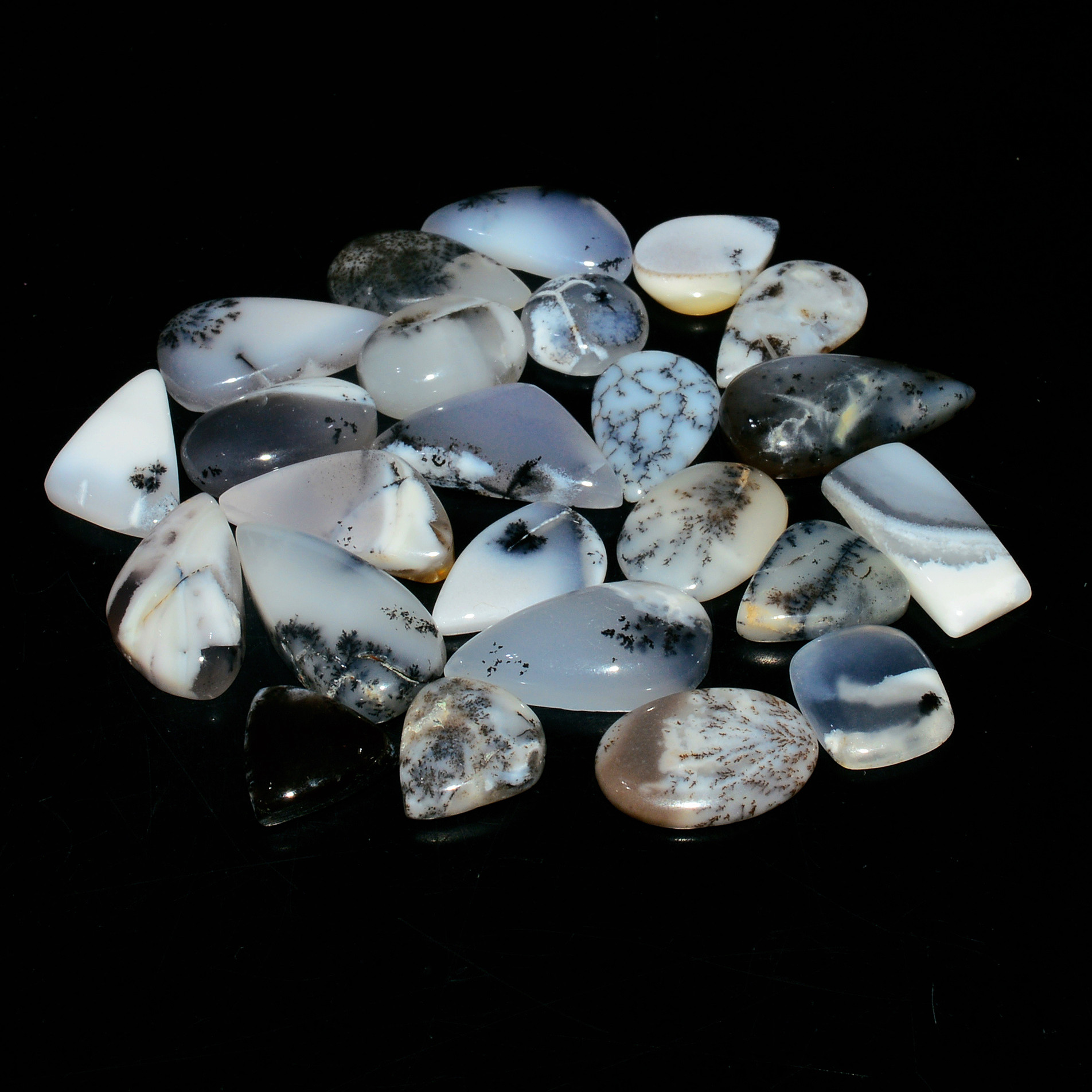 24 Piece142CtsNatural Dendrite Agate Cabochon Gemstone lot 20X9  9X9mm 19225