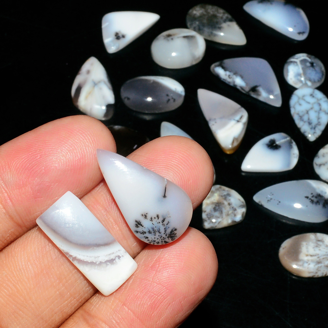 24 Piece142CtsNatural Dendrite Agate Cabochon Gemstone lot 20X9 9X9mm 19225