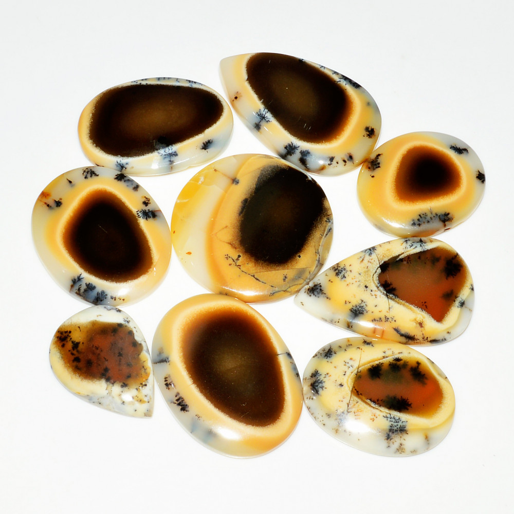 Image of 9 Piece313CtsNatural Dendrite Agate Cabochon Gemstone lot 37X22  26X22mm #19227
