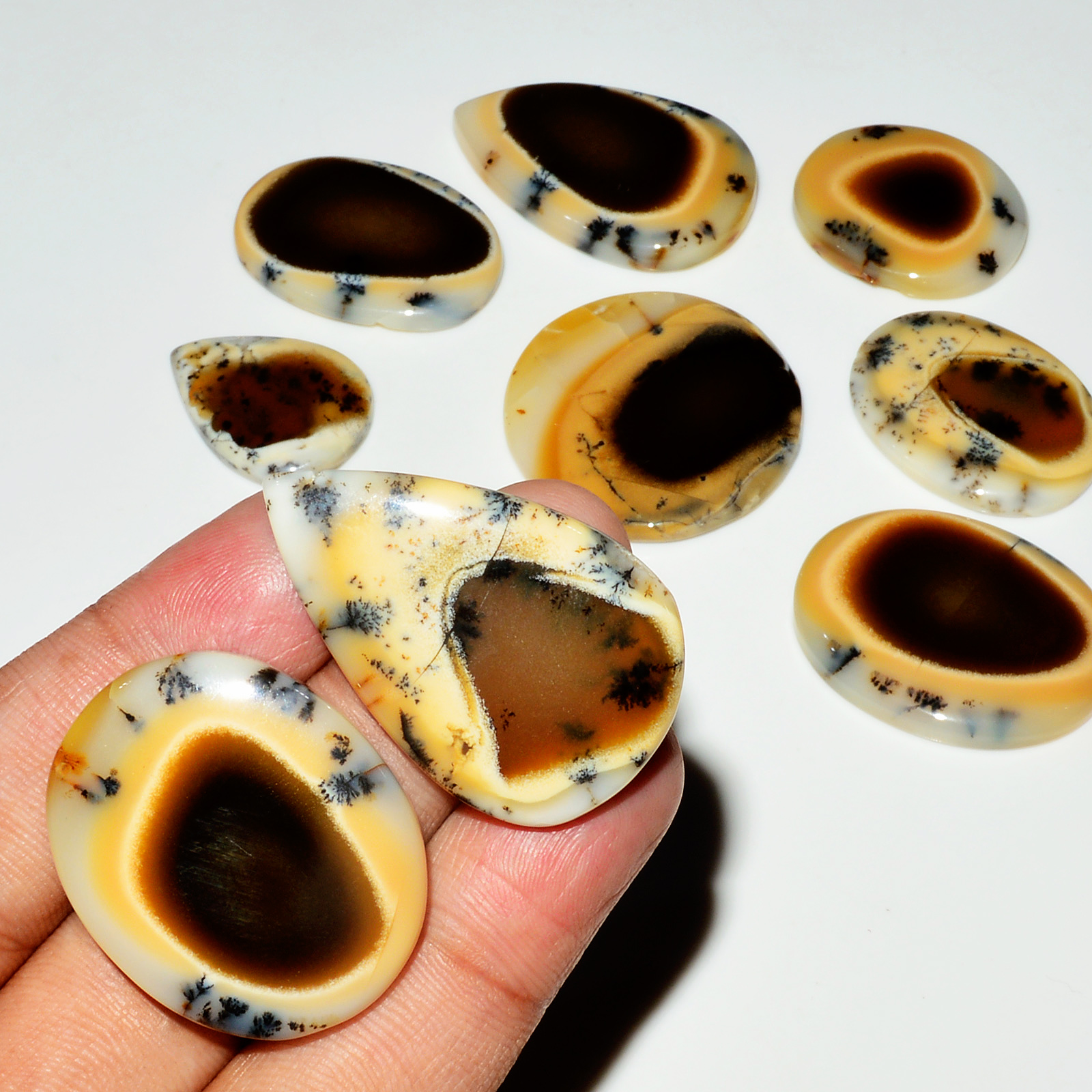 9 Piece313CtsNatural Dendrite Agate Cabochon Gemstone lot 37X22 26X22mm 19227