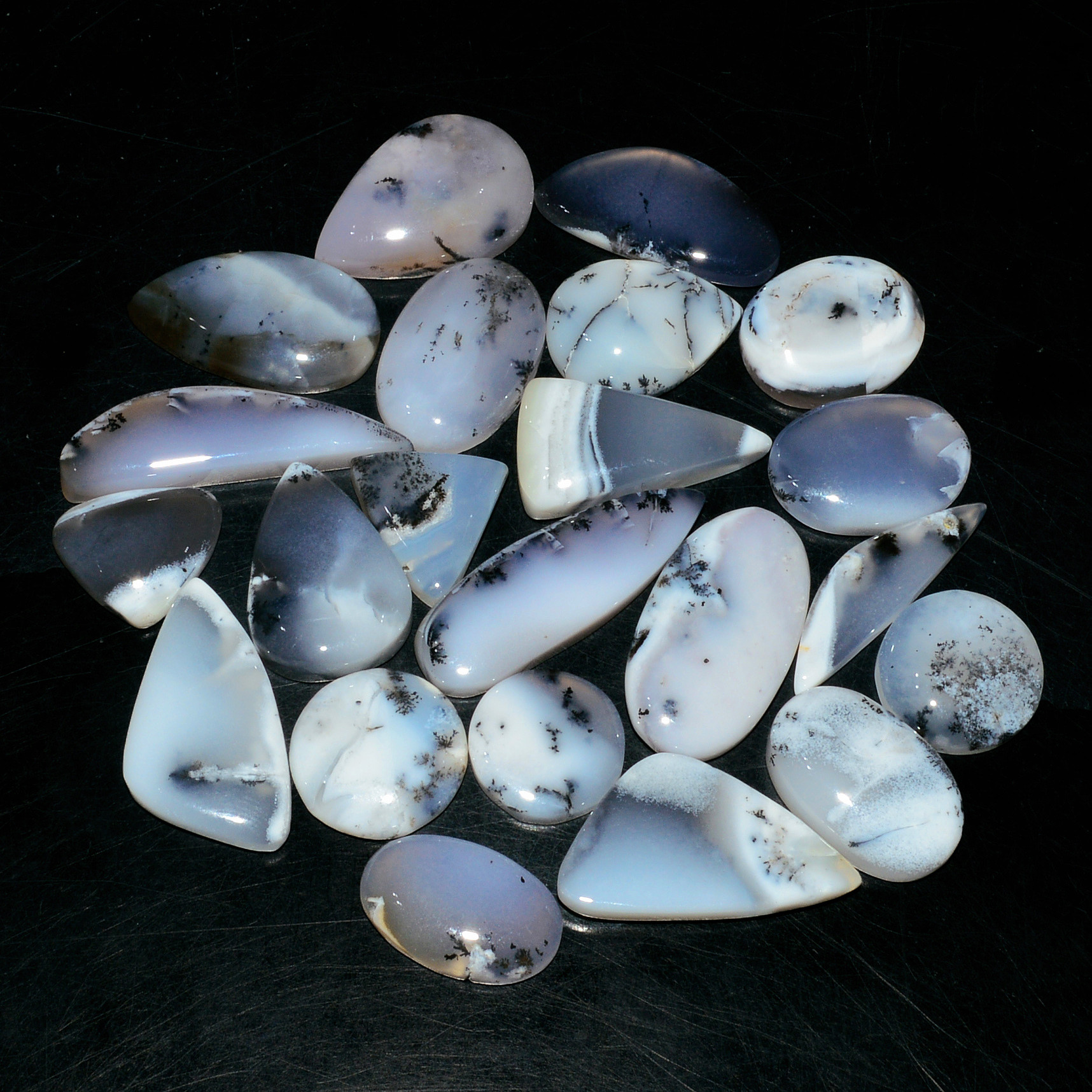 22 Piece227CtsNatural Dendrite Agate Cabochon Gemstone lot 30X6  11X11mm 19228